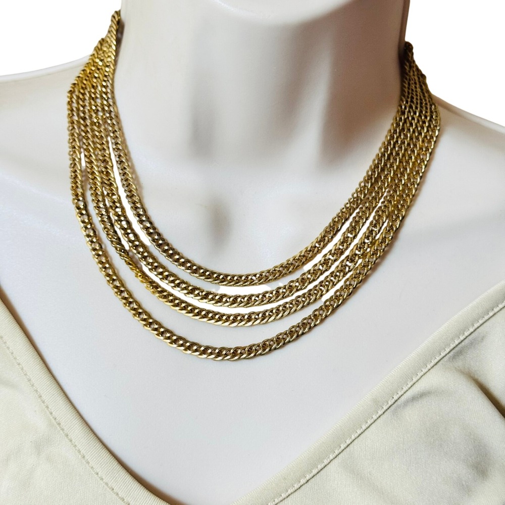 Regal Multi Chain Bib Choker Necklace VTG 60s Retro 4 Strand Gold Tone 15.5"
